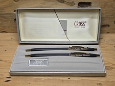 Pair Of Cross Pen And Pencil Set In Box Black With Gold Plate C491