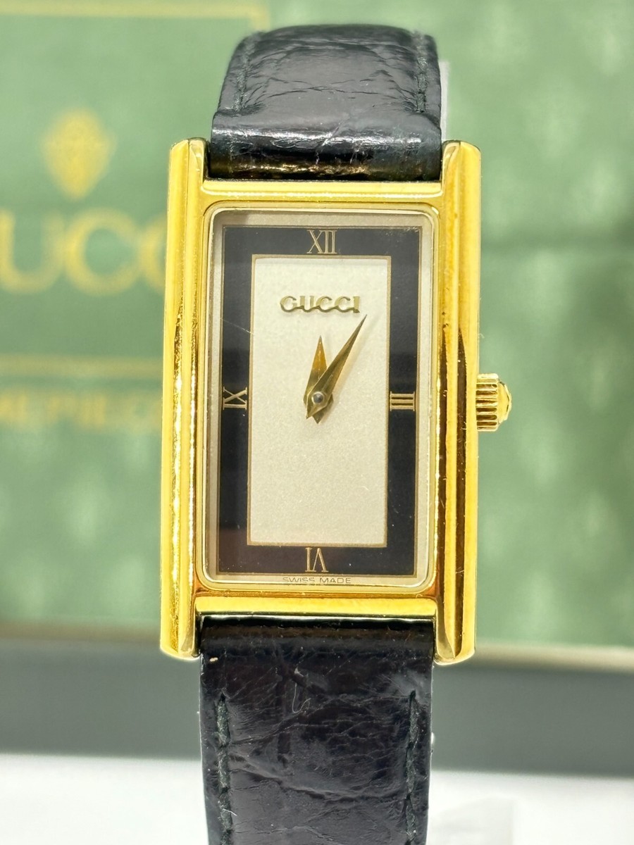 Exc+5 w/Box ] GUCCI 2600L Black Gold Plated Women's Watch Used