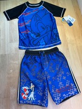 New Boy's Sonic the Hedgehog Swim Outfit-Top  Trunks Sz M 