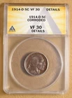 1914 D Buffalo Nickel ANACS VF 30 Details