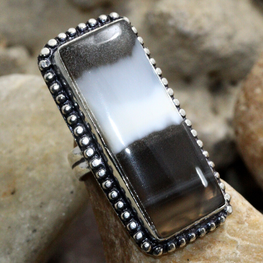 925 Silver Plated Owhyee Blue Opal Ethnic Ring Handmade Jewelry Size US 3 JW