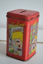 FIZZY BONBONS CABINE TELEPHONE TIRELIRE BOITE TOLE LITHO PUB ANCIENNE TIN BOX