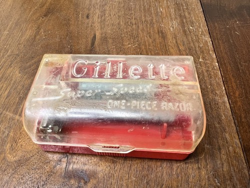 AFEITADORA GILLETTE SUPER SPEED CON ESTUCHE Y CUCHILLAS AZULES DÉCADA DE 1950 RARA HECHA EN EE. UU. DE COLECCIÓN - Imagen 22 de 24