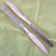 National Stainless 2 Dinner Knives Costellano Pattern 8 5/8" Floral Textured