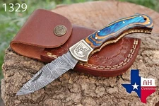 CUSTOM HAND FORGED DAMASCUS STEEL FOLDING POCKET KNIFE & WOOD HANDLE EDC AH-1329