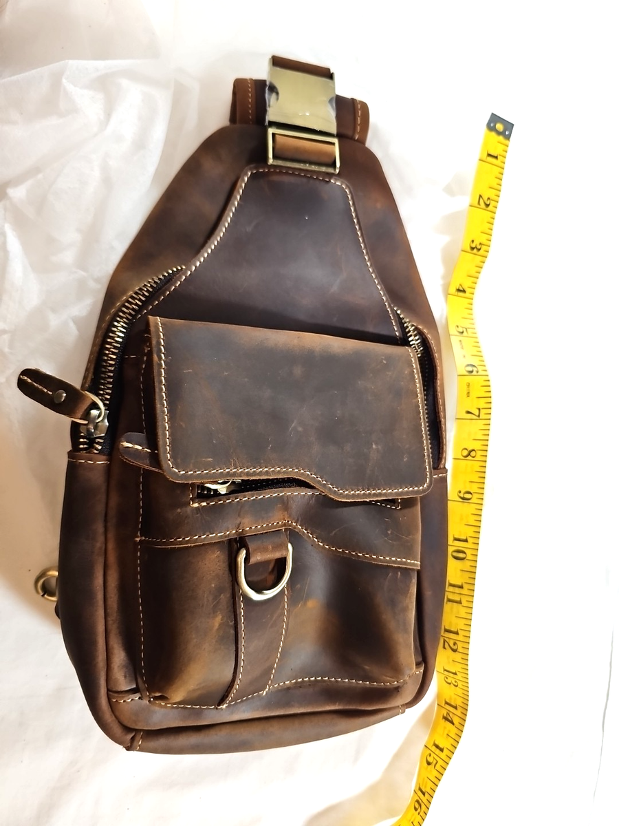 Genuine Leather Hiking Travel DayPack Sling Crossbody  display picture 3