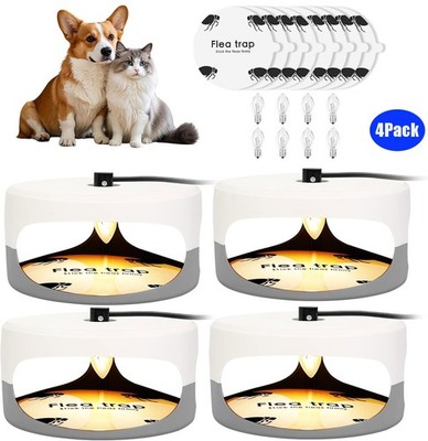 Flea Traps for Inside Your Home, 4 Pack Indoor Flea Light with 8 Sticky Pads