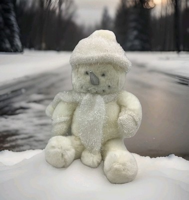 Dandee Plush Sparkle Scarf Hat Snowman Plush Silver Nose Cream White 15''