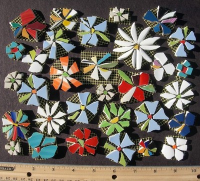 31 Colorful Daisy Mosaic Tile Set Mix Size Broken China Plate Tiles on Mesh