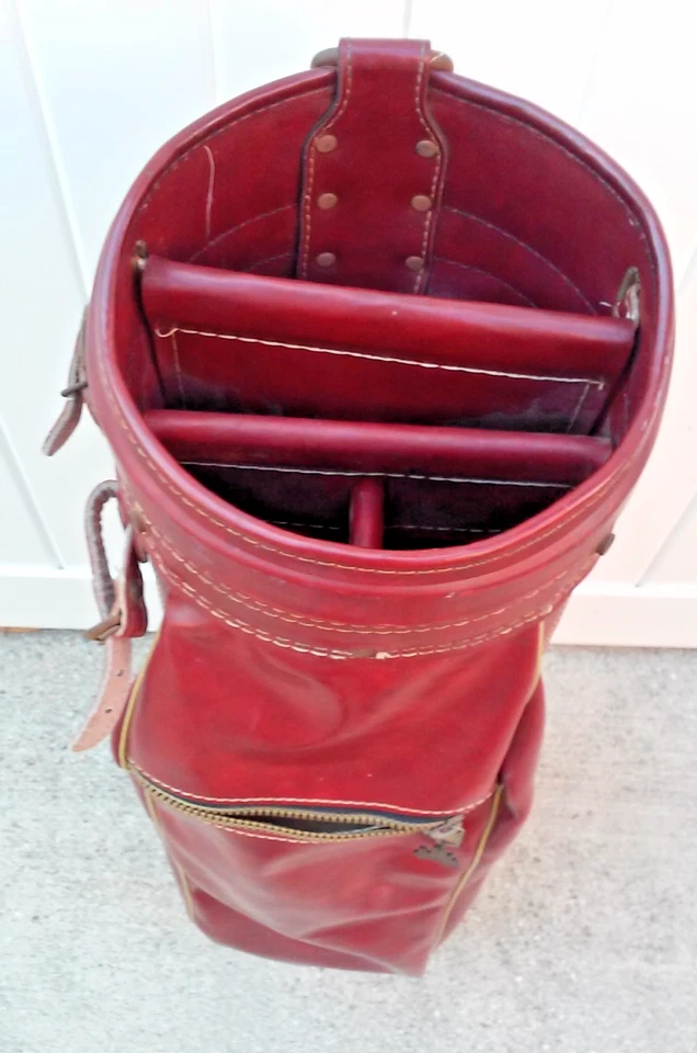 Vintage Hot Z Burgundy Faux Leather Golf Bag Cart/Carry 35” 6 Zip Pockets 6 Way - Image 2 of 4