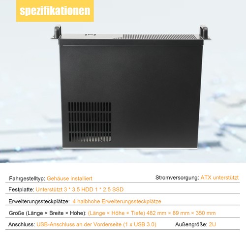 14" Rack Server Gehäuse 2U 2 HE Schwarz - Afbeelding 3 van 16
