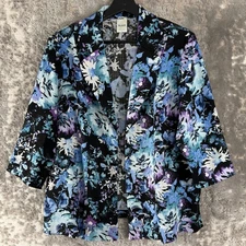 Blair Size L Dark Floral Open Front Notched Blazer Jacket Colorful 3/4 Sleeve