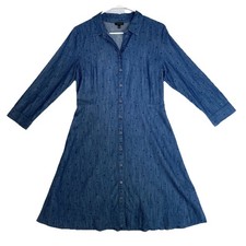Talbots Denim Chambray Polka Dot Button Front Western Jean Dress Womens 8 M Blue
