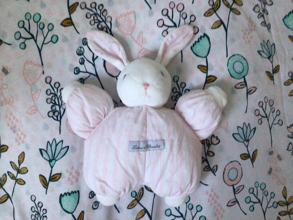 Peluche Chat Tartine Et Chocolat Bleu Blanc Nez Rose Lestée 30 Cm Vintage