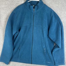 L.L.Bean Fleece Jacket Mens XLT Blue Full Zip Stand Collar Pockets Outdoor