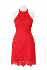 SHEIN Red Lace Halter Mini Dress Size XL Scalloped Hem Party Cocktail