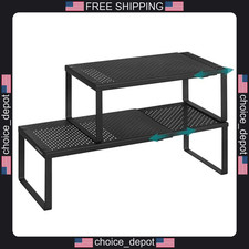 expandable spice rack kitchen countertop shelf steel space-saving black