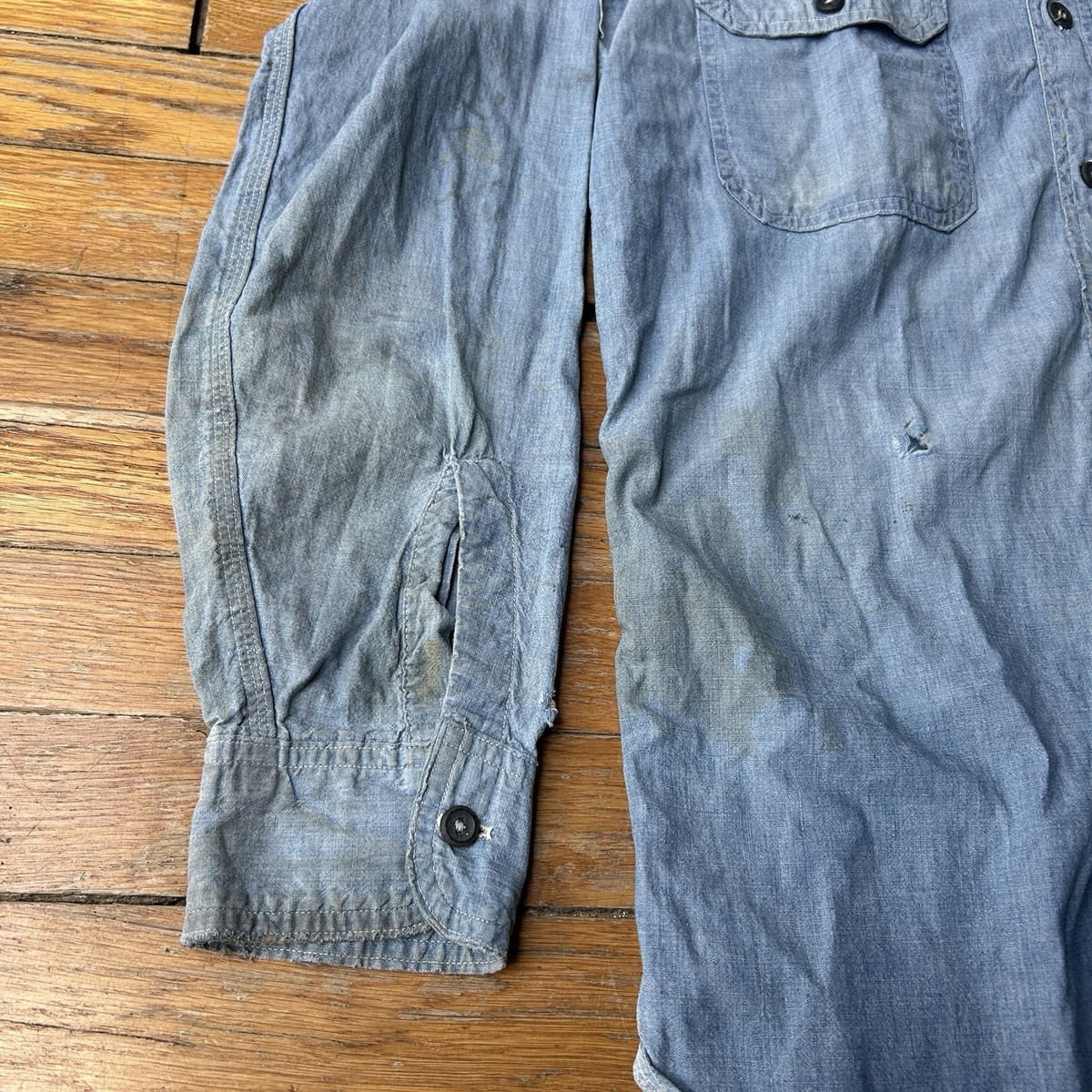 Vintage 1930's 40's Hercules Chambray Shirt Long Sleeve Distressed