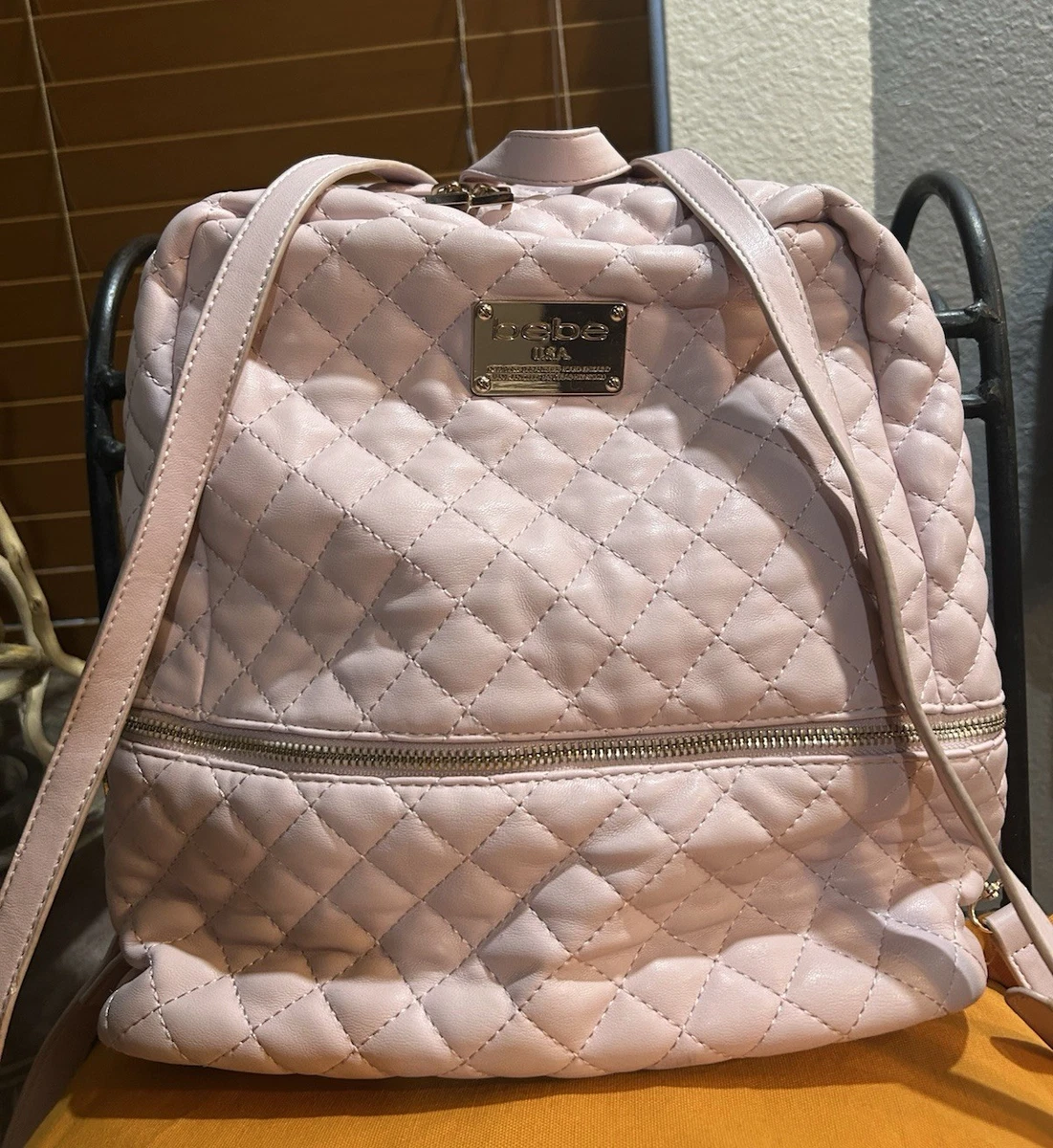 Bebe Blush Quilted Backpack with Gold Accents *NWT* bebe Backpack Pink Bags & Handbags for Women for sale | eBay main image 4