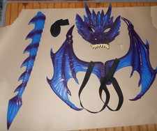 Blue Dragon Costume Wings Mask Tail 3D Rubber Child Kids Halloween 4-14 yr