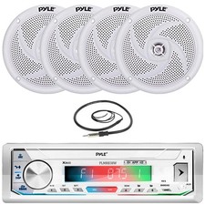 Pyle PLMRB39W LCD AUX Receiver, 4x 5.25" 180W Waterproof White Speakers, Antenna
