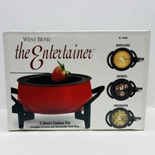 Vtg West Bend The Entertainer Red 3 Qt Fondue Pot 8 Forks 88003 NEW Sealed