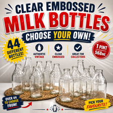 Vintage Clear Embossed Glass Milk Bottles 1 Pint Choose Your Own Dairy Bottle