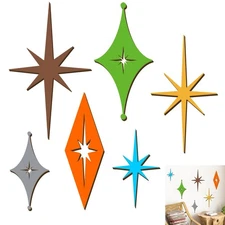 6 Pcs Wooden Star Wall Decor Colorful Starburst Walls Art Mid Century Modern ...