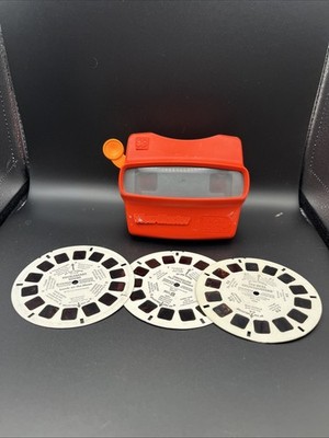 3D ViewMaster Red Viewer w/ Orange Lever & 3 Reels.