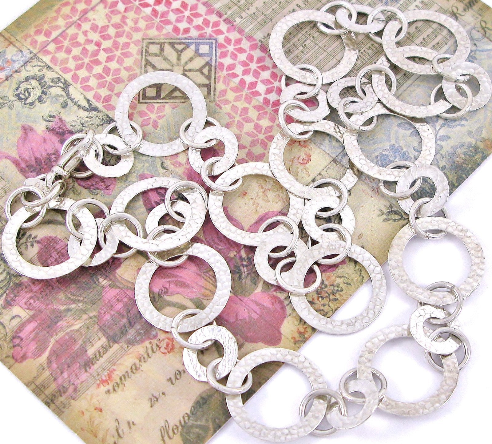 Solid Sterling Silver 925 Pebbled Circle Link 20"… - image 9