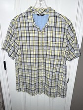 The North Face Trail Shirt Yellow Plaid Mens L Short Sleeve Button Down Hiking