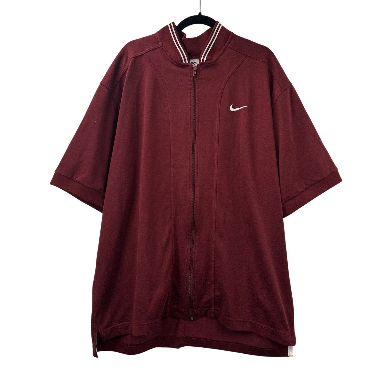 VTG Nike Mens XL Full Zip Basketball Warm Up Shirt Jacket Baggy Red Short Sleeve