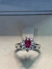 Anello Rubino e Brillanti - Oro Bianco 18k - misura 13