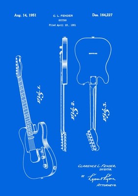 Fender Telecaster Gitarre - Blueprint Reproduktion (A4 Größe - 210 x 297 mm).