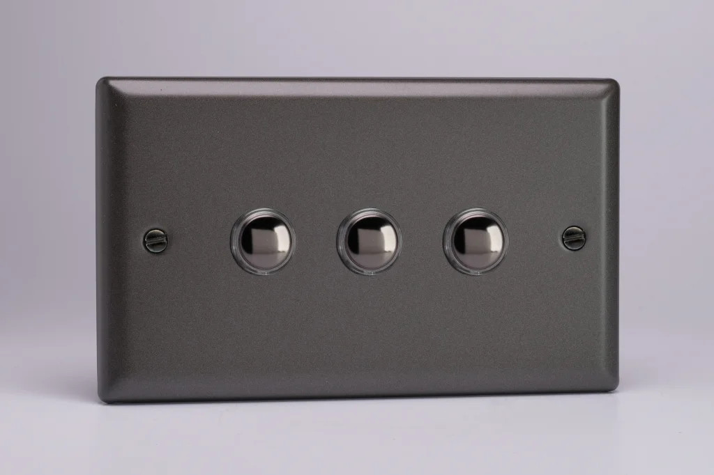 Switch Black Triple Momentary 6A 3-Gang Classic Graphite 21 + Chrome Insert