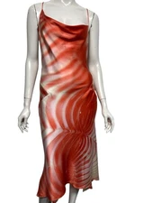 Vtg Roberto Cavalli SS2001 Swirl Print Silk Slip Dress M