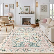Morebes Washable Area Rug 6x9, Pink Boho Floral Rugs for Bedroom Girls, Soft ...