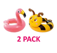 NEW *2 PACK* INTEX Brand-Childs 23"x21.5" Split Swim Rings FLAMINGO & BEE-3-6 YR
