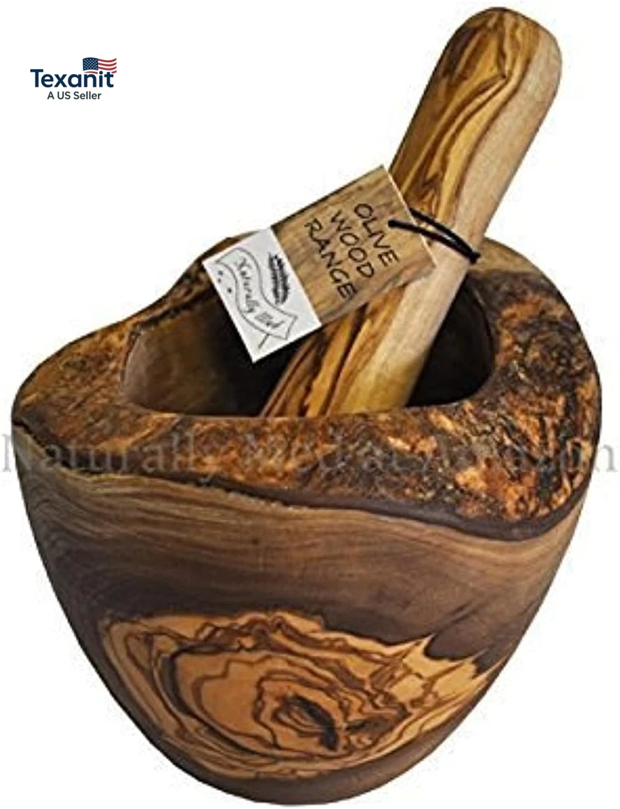 - Olive Wood Rustic Mortar and Pestle - 4.7 Inch. for Grinding Spices, Salsa, He