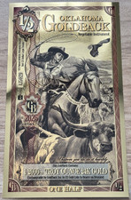 1/2 OKLAHOMA Goldback Aurum Gold Foil Note 1/2000 oz 24kt .999 Fine IN STOCK!!