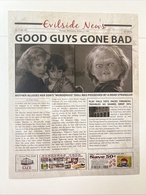 Child's Play Newspaper style Poster 8x 10'' New! (Chucky) Good Guy Doll Gone Bad