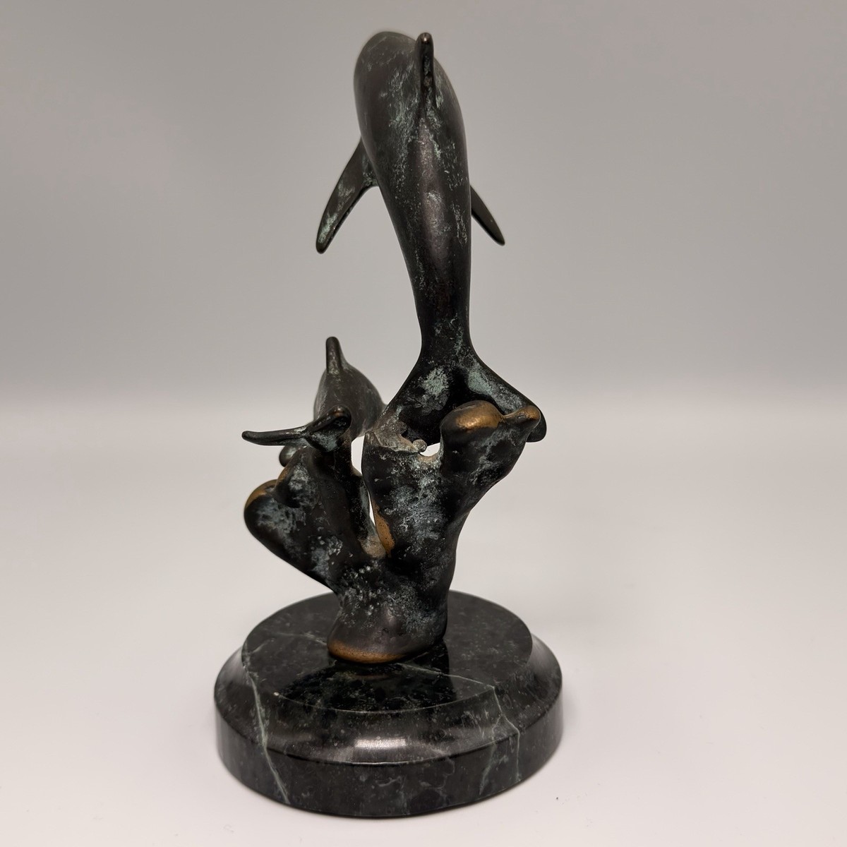 SPI San Pacific International Dolphin & Calf Bronze Marble Base
