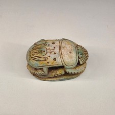 Vintage Egyptian Scarab Beetle Figurine Faux Stone Hieroglyph Decor 3 in