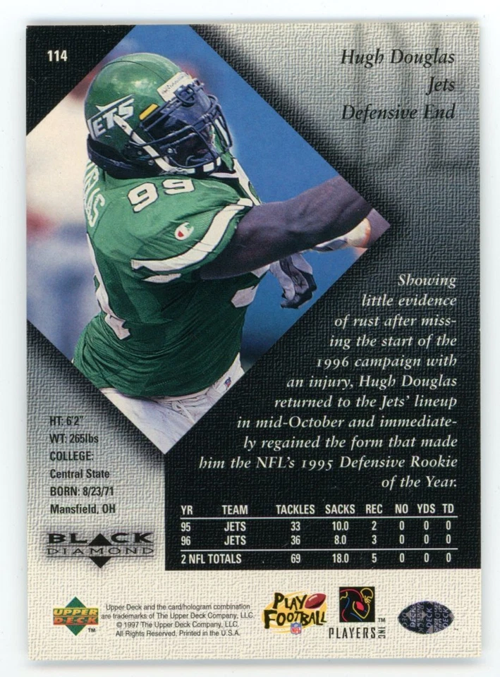 1997 Upper Deck Black Diamond Hugh Douglas Card #114 - Image 4 of 4
