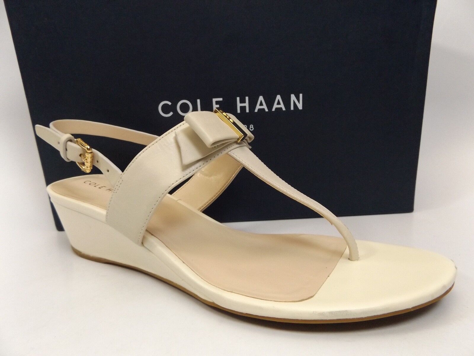 Cole Haan Women's Elsie Hrdware Wedge Sandal IVORY LEATHER SZ 7.5 B D7381 Cole Haan Women's Elsie Hrdware Wedge Sandal IVORY LEATHER SZ 7.5 B D7381