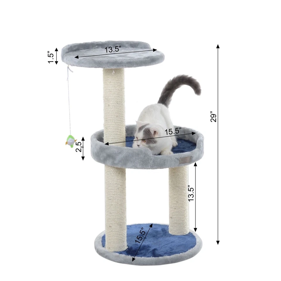 3 Level Real Wood Cat Scratcher, x2905, Gray W Plush Perch CAT DADDY APPROVED - Image 2 of 4