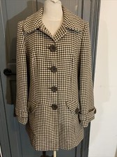 Evans Cream And Brown Houndstooth Wool Blend Short Coat Lined Pockets - Size 16