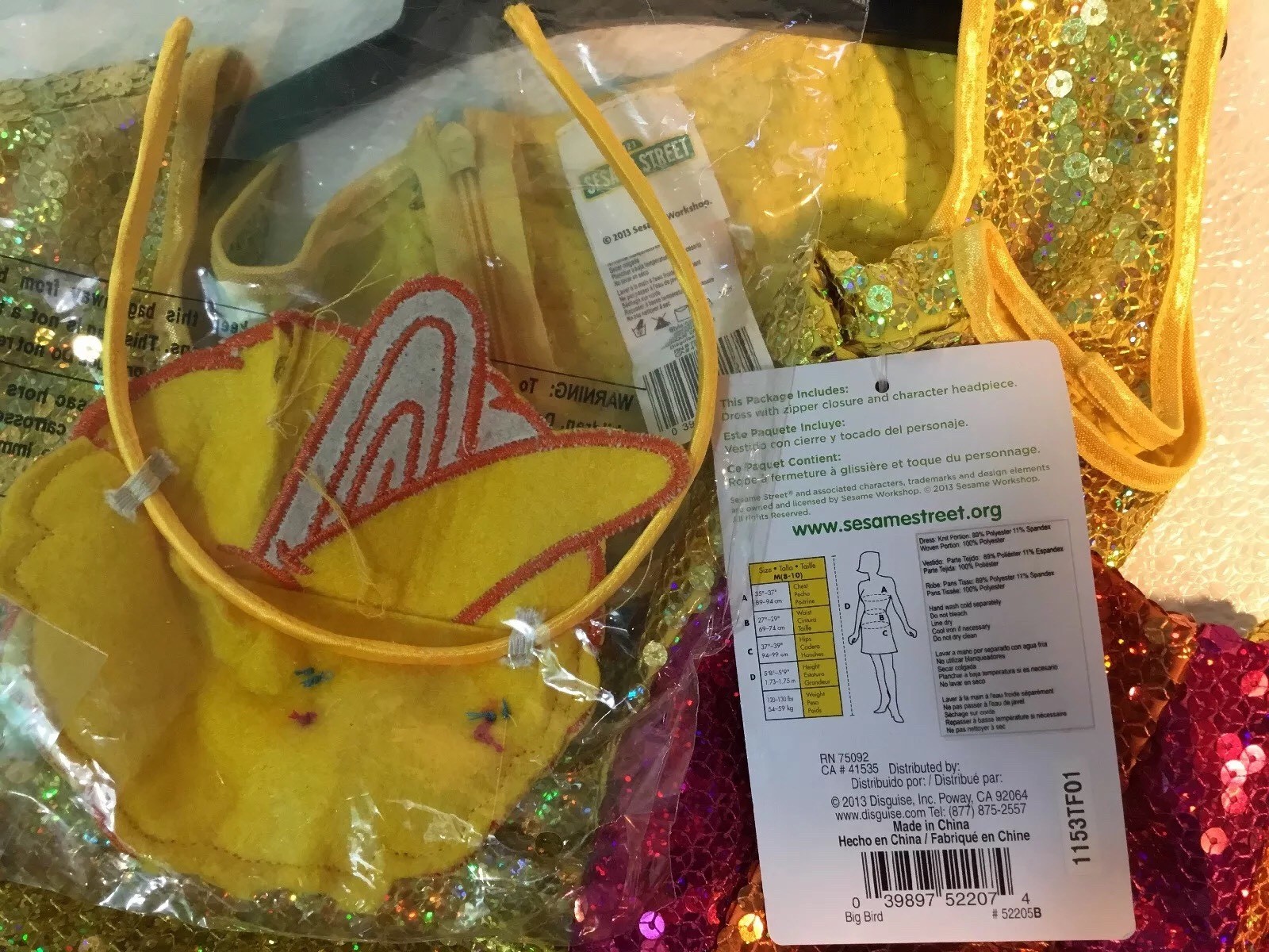 NEW Sesame Street BIG BIRD Womens Costume Size Medium Yellow Sequin ...