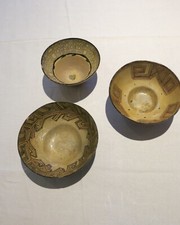 Lot of 3 Older Peruvian Amazon Shipibo Pottery Bowls Thin Walled, Fine Detail