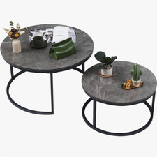 Coffee Table Set of 2 Round Nesting Side & End Tables w/ Anti-scratch Marble Top